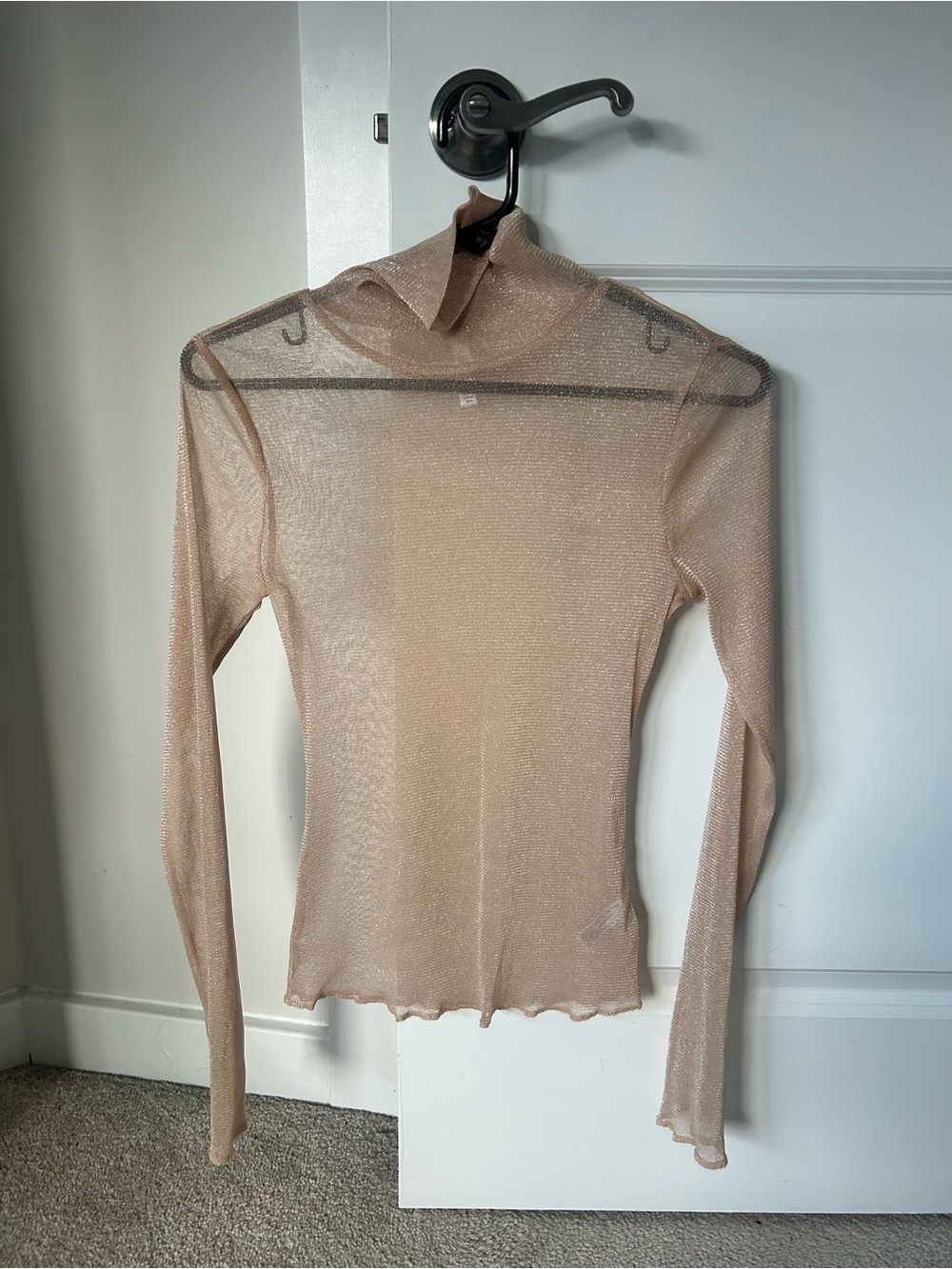 Xhilaration Sheer Mock Neck Long-Sleeve Top - Nude